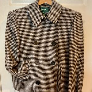 Lauren Ralph Lauren Black and White Double Breasted Houndstooth Jacket.